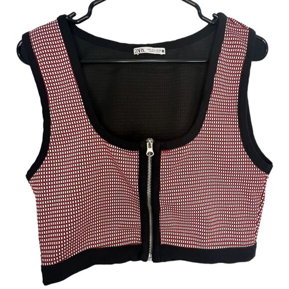 Zara Tops - ZARA Black and Red Zip Up Front Ultra Cropped Stretchy Tank Top